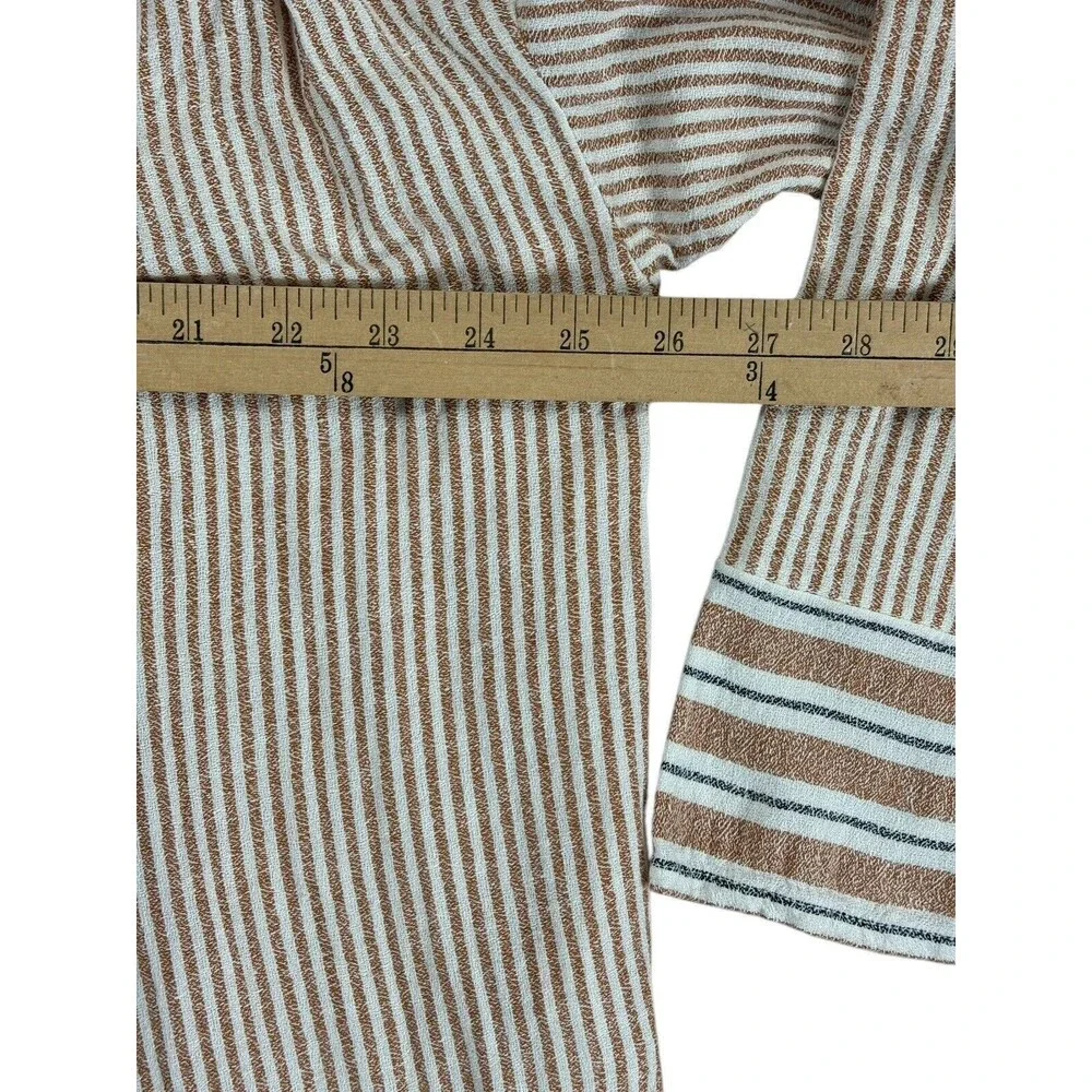 Free People Cotton Linen Blend Cardigan Duster Women's XS Brown White Stripes